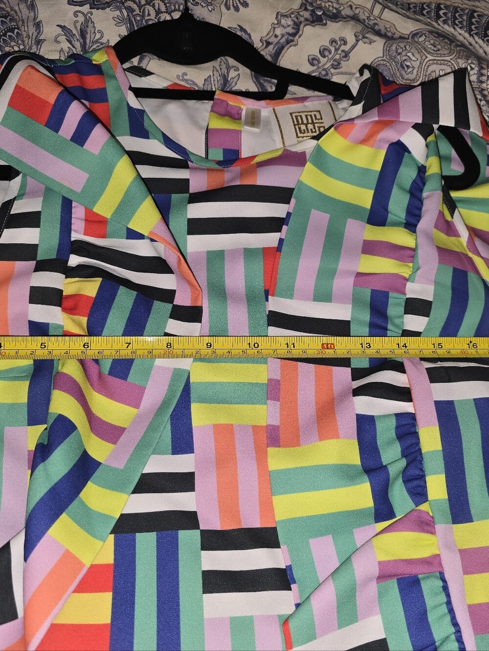 Women’s Multi-Color Geometric Ruffle Sleeve Top - Picture 6 of 7